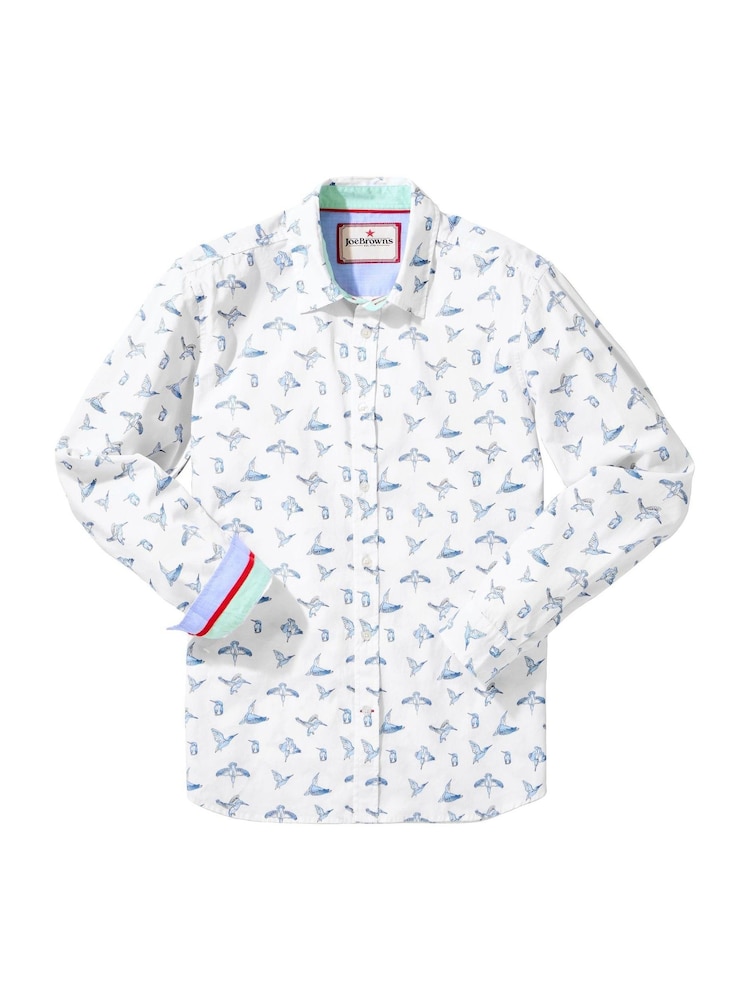 Joe Browns White Sketchy Bird Print 100% Cotton Shirt - Image 5 of 5