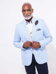 Joe Browns Blue Tonal Linen Herringbone Blazer - Image 2 of 7