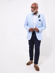 Joe Browns Blue Tonal Linen Herringbone Blazer - Image 6 of 7