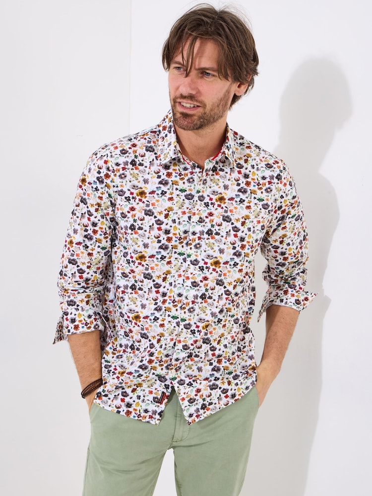 Joe Browns White Spring Ditsy Floral Print Long Sleeve 100% Cotton Shirt - Image 1 of 5