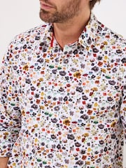 Joe Browns White Spring Ditsy Floral Print Long Sleeve 100% Cotton Shirt - Image 3 of 5