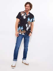 Joe Browns Black Tropical Floral Print Revere Collar 100% Cotton Shirt - Image 4 of 7