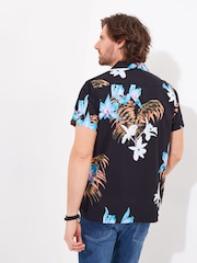 Joe Browns Black Tropical Floral Print Revere Collar 100% Cotton Shirt - Image 5 of 7