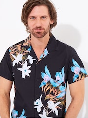 Joe Browns Black Tropical Floral Print Revere Collar 100% Cotton Shirt - Image 6 of 7