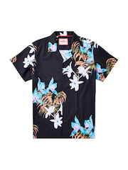 Joe Browns Black Tropical Floral Print Revere Collar 100% Cotton Shirt - Image 7 of 7