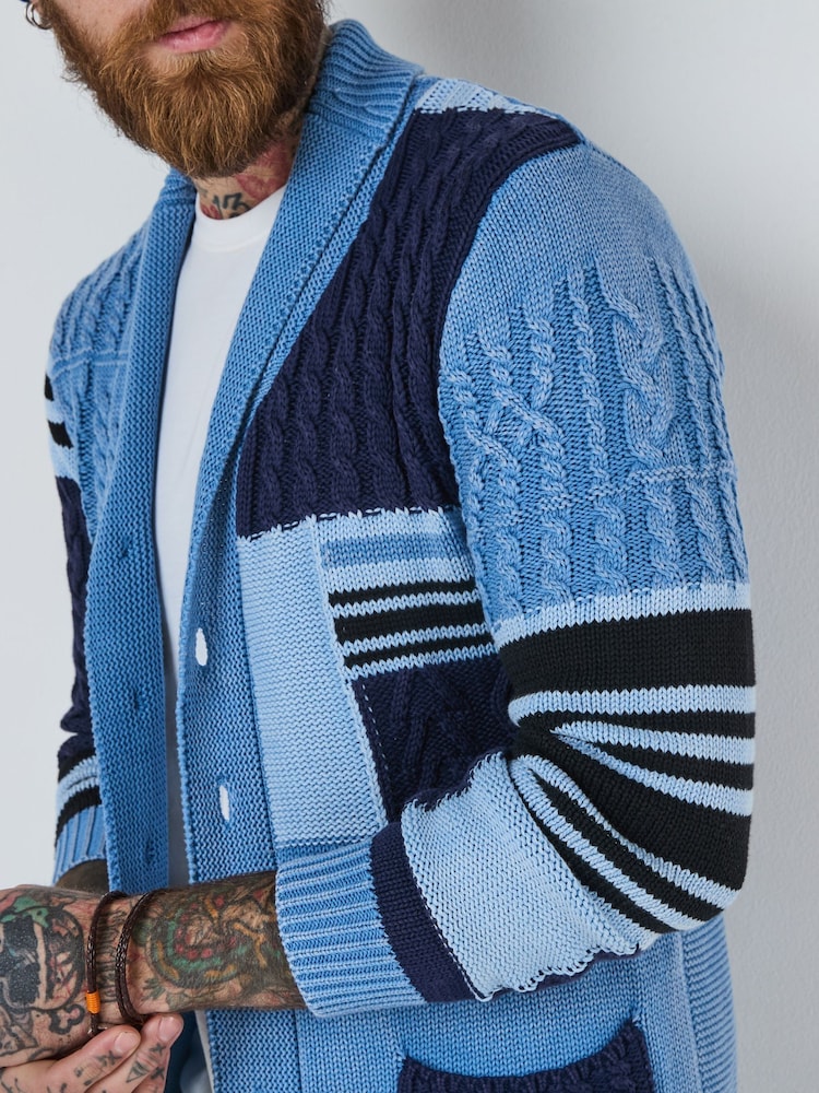 Joe Browns Blue Washed Cable Knit 100% Cotton Cardigan - Image 5 of 6