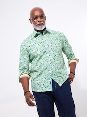 Joe Browns Green Summer Ditsy Floral Print Long Sleeve 100% Cotton Shirt - Image 1 of 5