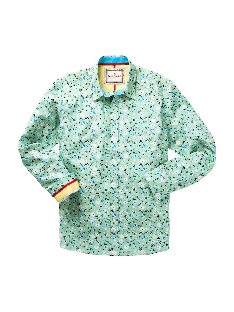 Joe Browns Green Summer Ditsy Floral Print Long Sleeve 100% Cotton Shirt - Image 5 of 5