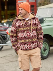 Joe Browns Red Print Warm Button Detail Hoodie - Image 1 of 7