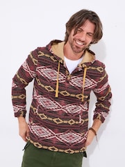 Joe Browns Red Print Warm Button Detail Hoodie - Image 3 of 7