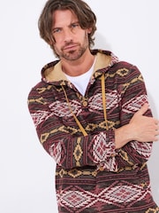 Joe Browns Red Print Warm Button Detail Hoodie - Image 6 of 7
