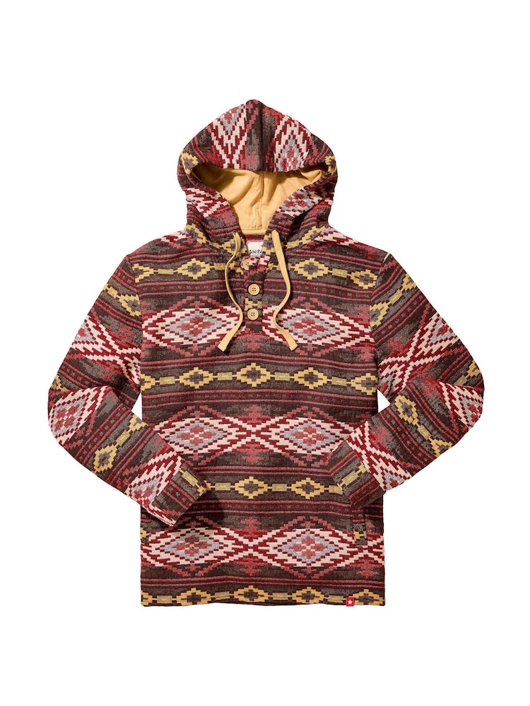 Joe Browns Red Print Warm Button Detail Hoodie - Image 7 of 7
