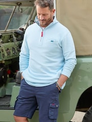 Joe Browns Blue Washed Quarter Zip 100% Cotton Sweatshirt - Image 1 of 7