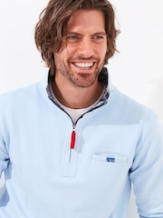 Joe Browns Blue Washed Quarter Zip 100% Cotton Sweatshirt - Image 4 of 7