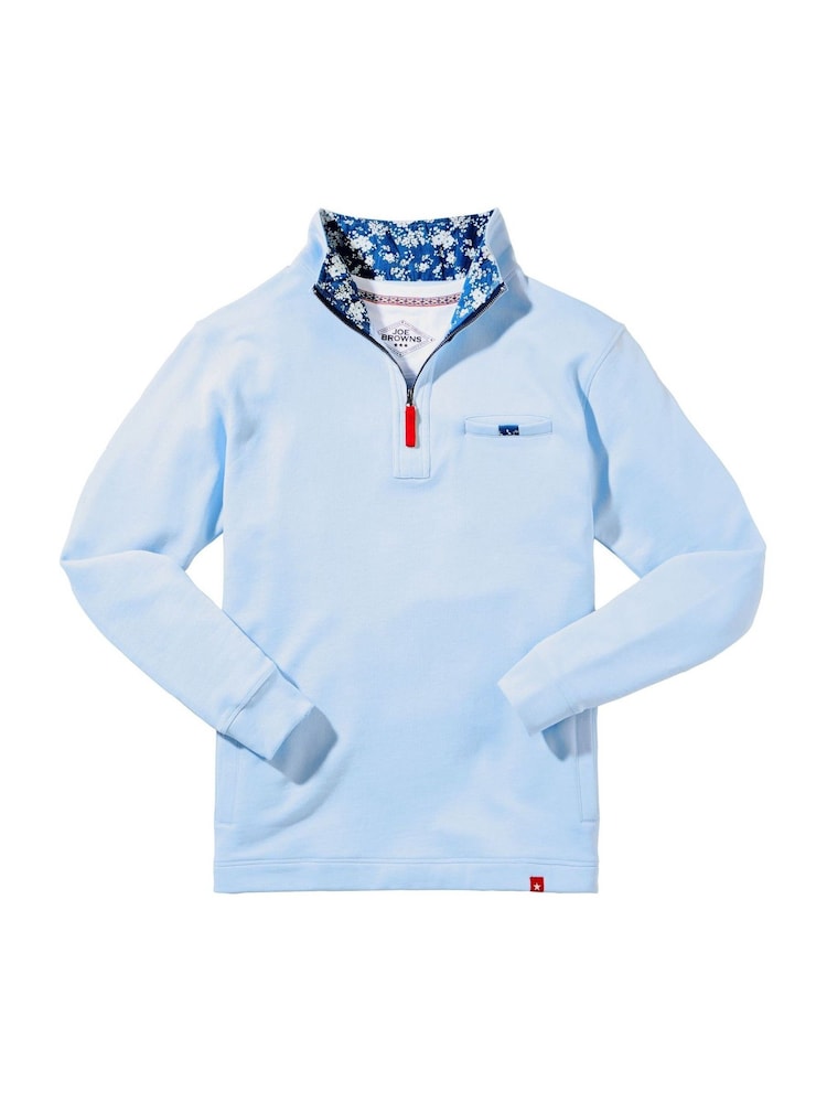 Joe Browns Blue Washed Quarter Zip 100% Cotton Sweatshirt - Image 7 of 7