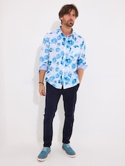 Joe Browns Blue Watercolour Floral Print 100% Cotton Shirt - Image 2 of 5