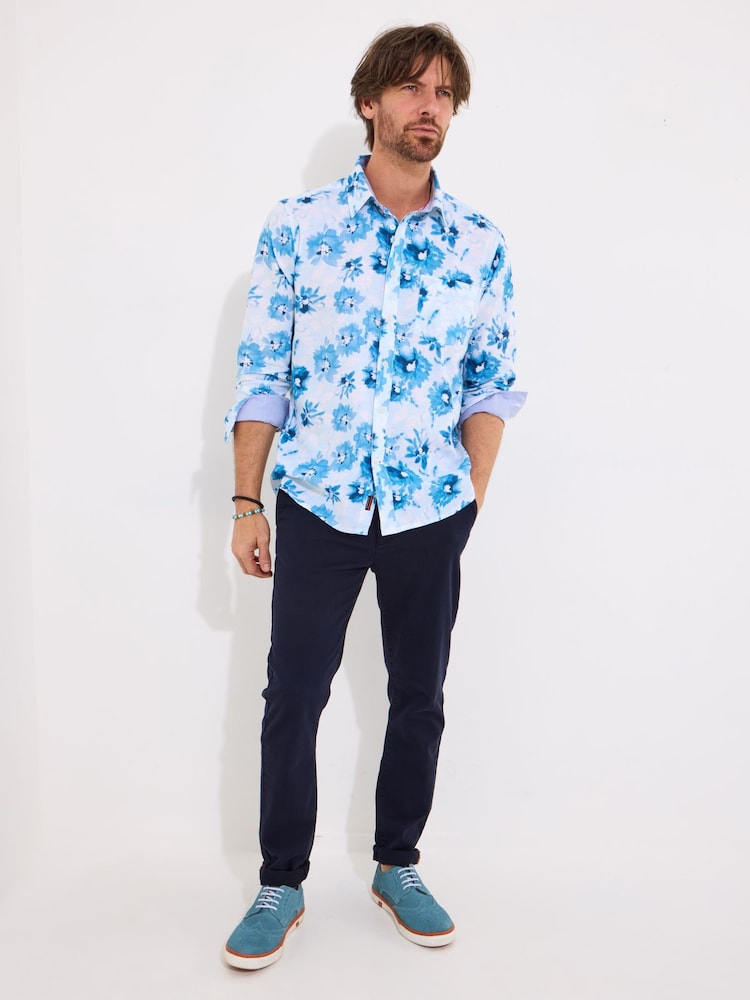 Joe Browns Blue Watercolour Floral Print 100% Cotton Shirt - Image 2 of 5