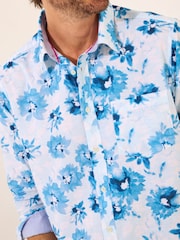 Joe Browns Blue Watercolour Floral Print 100% Cotton Shirt - Image 3 of 5