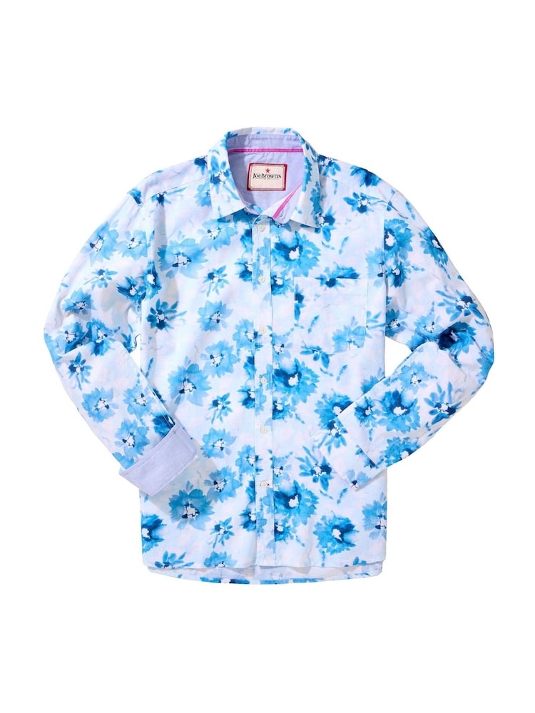 Joe Browns Blue Watercolour Floral Print 100% Cotton Shirt - Image 5 of 5