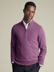 Charles Tyrwhitt Purple Cashmere Zip Neck Jumper - Image 1 of 5