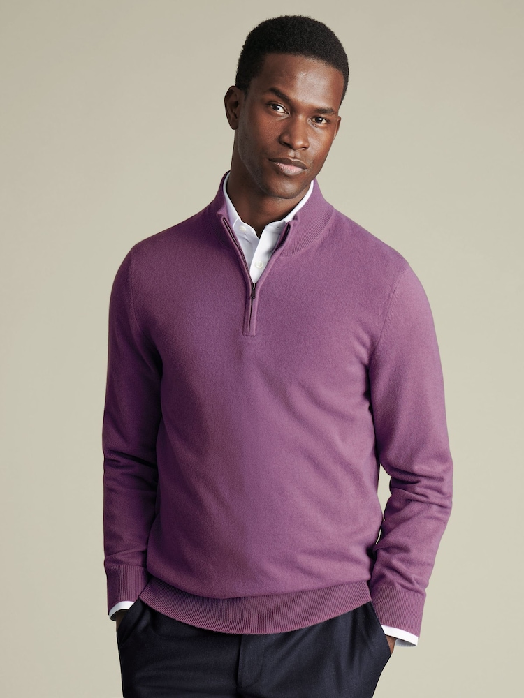 Charles Tyrwhitt Purple Cashmere Zip Neck Jumper - Image 1 of 5