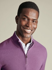 Charles Tyrwhitt Purple Cashmere Zip Neck Jumper - Image 2 of 5