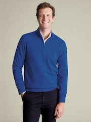 Charles Tyrwhitt Blue Cashmere Zip Neck Jumper - Image 1 of 5