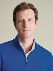 Charles Tyrwhitt Blue Cashmere Zip Neck Jumper - Image 2 of 5