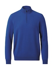 Charles Tyrwhitt Blue Cashmere Zip Neck Jumper - Image 3 of 5