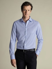 Charles Tyrwhitt Blue Slim Fit Cutaway Collar Non Iron Gingham 100% Cotton Shirt - Image 1 of 5