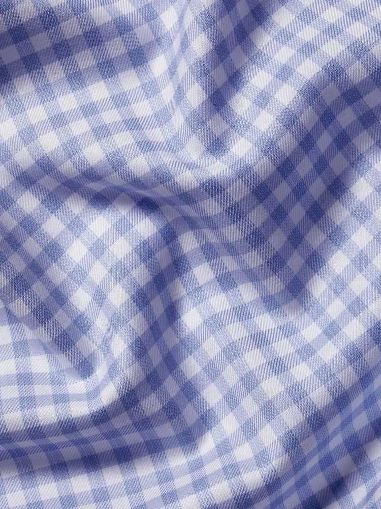 Charles Tyrwhitt Blue Slim Fit Cutaway Collar Non Iron Gingham 100% Cotton Shirt - Image 5 of 5