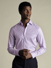 Charles Tyrwhitt Purple Slim Fit Cutaway Collar Non Iron Gingham 100% Cotton Shirt - Image 1 of 6