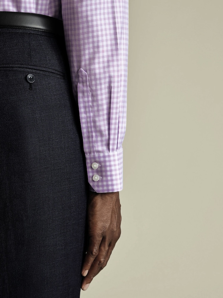 Charles Tyrwhitt Purple Slim Fit Cutaway Collar Non Iron Gingham 100% Cotton Shirt - Image 3 of 6