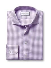 Charles Tyrwhitt Purple Slim Fit Cutaway Collar Non Iron Gingham 100% Cotton Shirt - Image 4 of 6