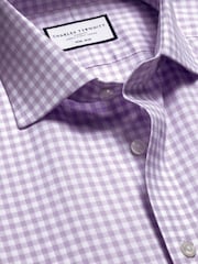 Charles Tyrwhitt Purple Slim Fit Cutaway Collar Non Iron Gingham 100% Cotton Shirt - Image 5 of 6