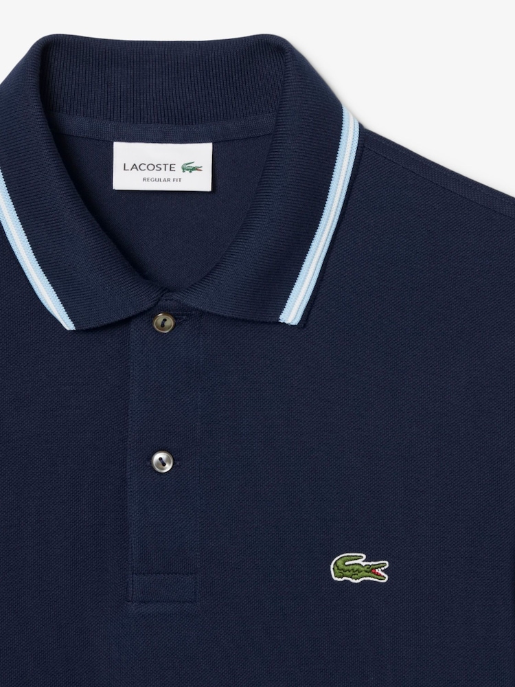 Lacoste Regular Fit Blue Fit L.12.12 Stripe Collar Piqué Polo Shirt - Image 2 of 3