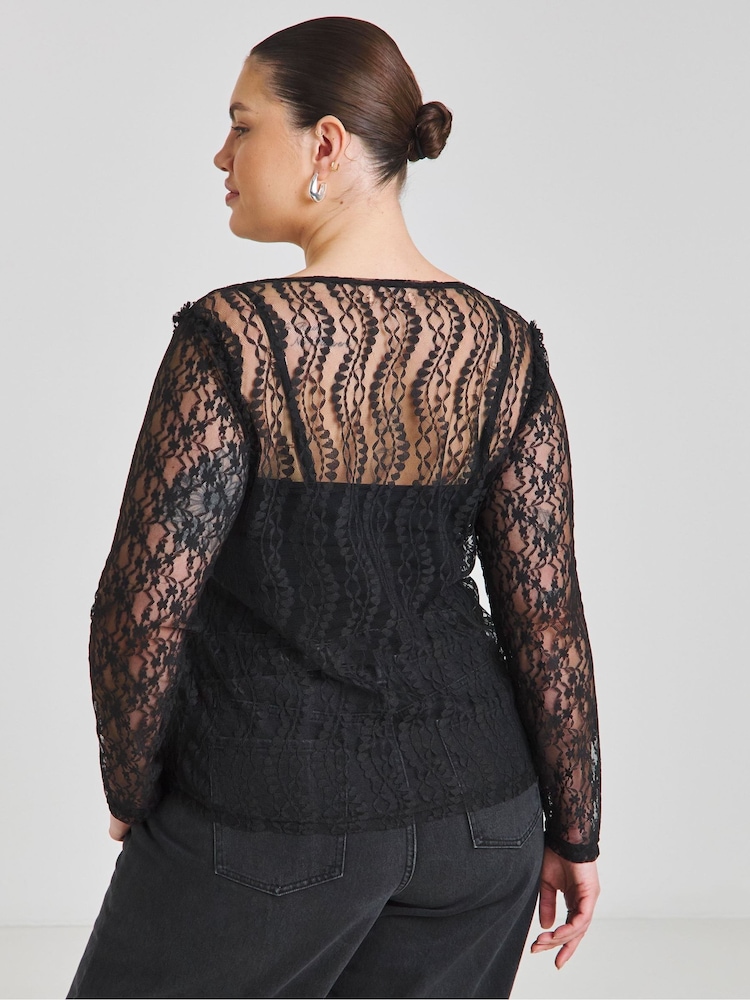 Simply Be Black Lace Mesh Top - Image 2 of 4 Simply Be Black Lace Mesh Top - Image 2 of 4