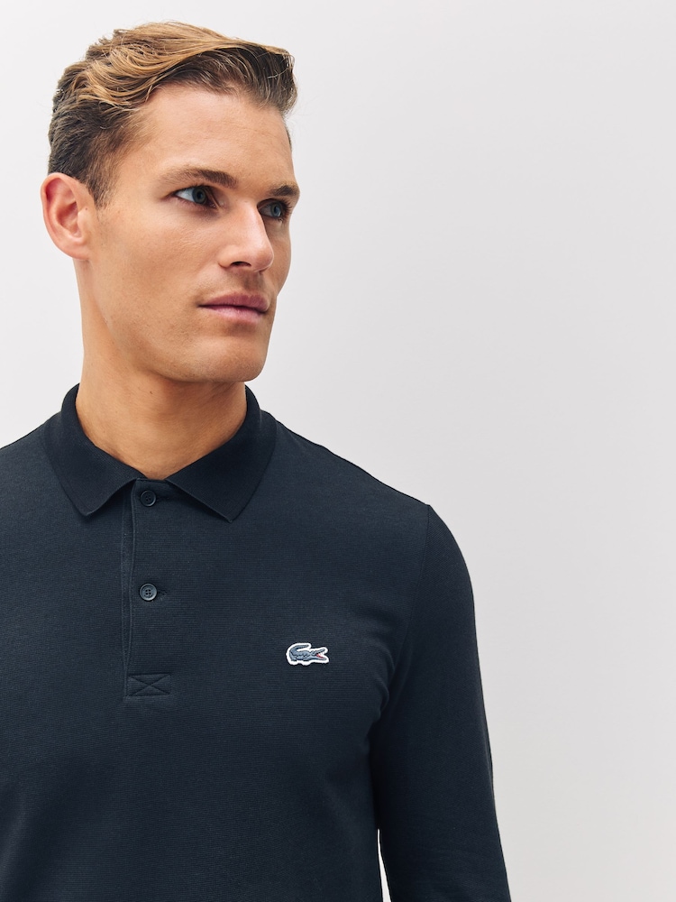 Lacoste Black Regular Fit Long Sleeve Cotton Ottoman Polo Shirt - Image 3 of 3