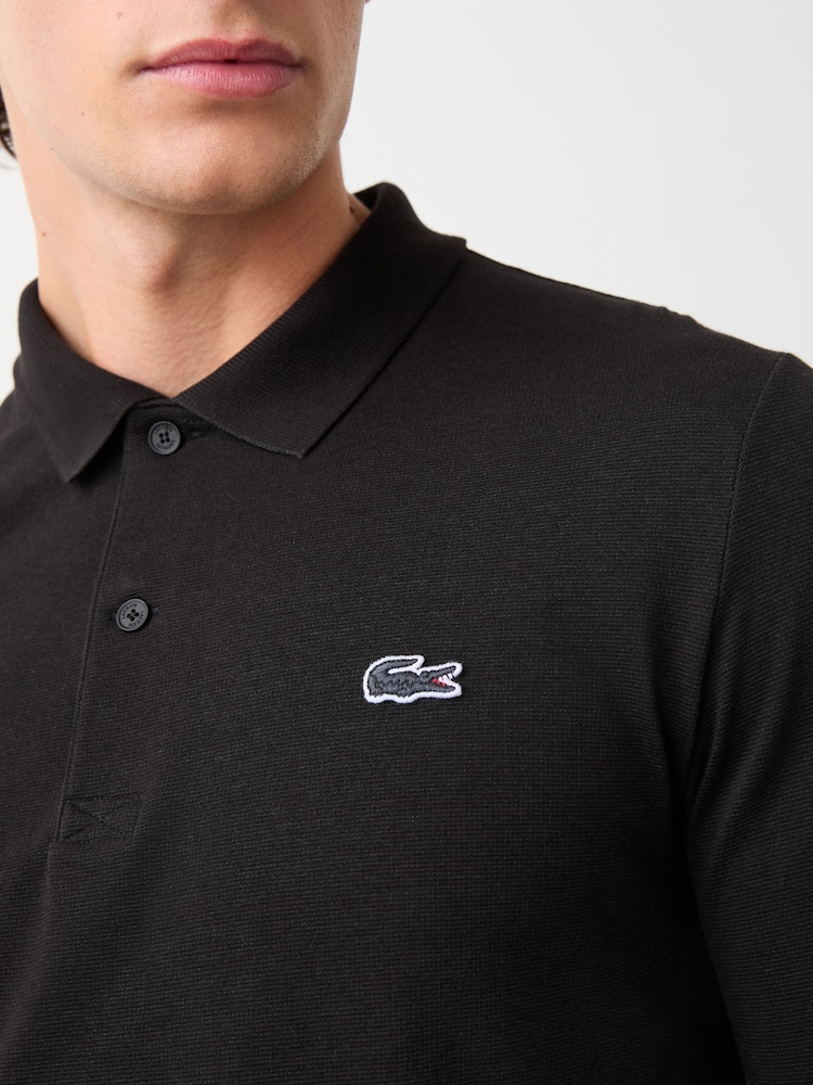Lacoste Black Regular Fit Long Sleeve Cotton Ottoman Polo Shirt - Image 4 of 4 Lacoste Black Regular Fit Long Sleeve Cotton Ottoman Polo Shirt - Image 4 of 4