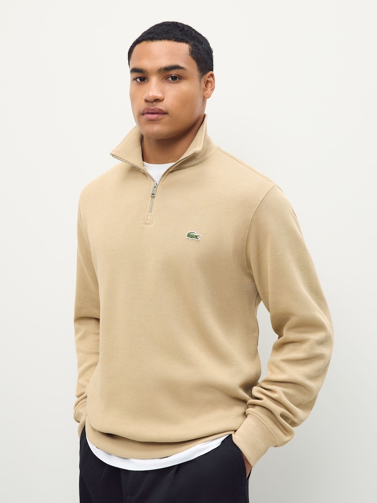 Lacoste Brown Regular Fit High Neck Zipped Sweatshirt - Image 1 of 5
