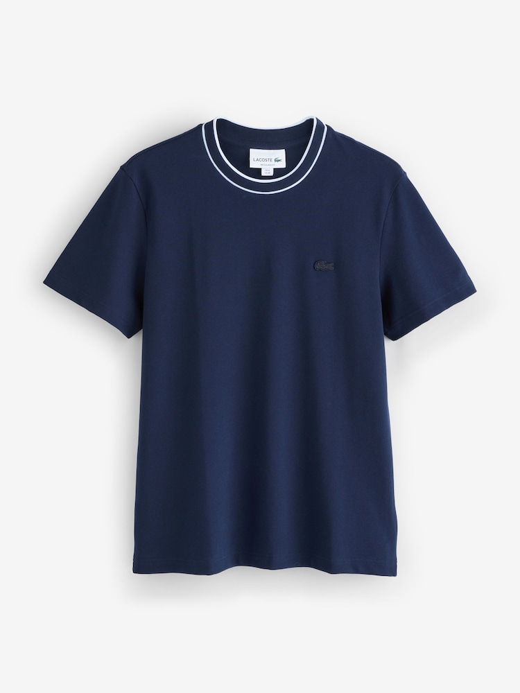 Lacoste Blue Stretch Piqué Stripe Collar T-Shirt - Image 1 of 1