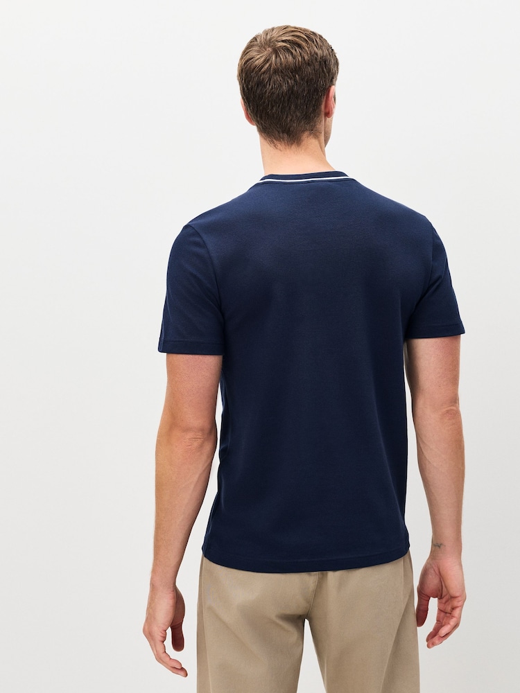 Lacoste Blue Stretch Piqué Stripe Collar T-Shirt - Image 2 of 4