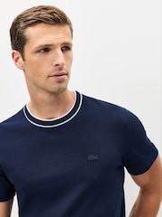 Lacoste Blue Stretch Piqué Stripe Collar T-Shirt - Image 3 of 4