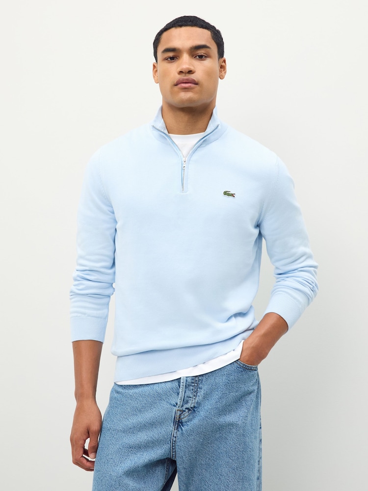 Lacoste Blue Cotton Quarter Zip Jumper - Image 1 of 7 Lacoste Blue Cotton Quarter Zip Jumper - Image 1 of 7
