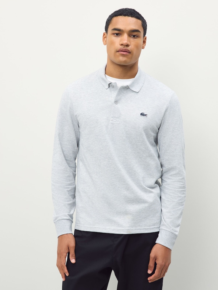 Lacoste Grey Regular Fit Long Sleeve Cotton Ottoman Polo Shirt - Image 1 of 4