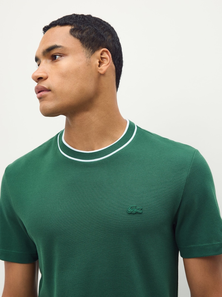 Lacoste Green Stretch Piqué Stripe Collar T-Shirt - Image 4 of 4