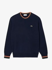 Lacoste Blue Stripe Accent Cotton Jersey Crew Neck Sweater - Image 1 of 2
