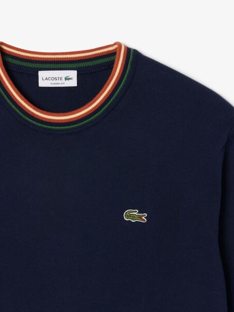 Lacoste Blue Stripe Accent Cotton Jersey Crew Neck Sweater - Image 2 of 2