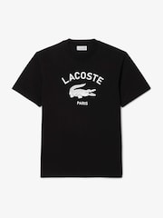 Lacoste Black Signature Print Cotton T-Shirt - Image 1 of 3