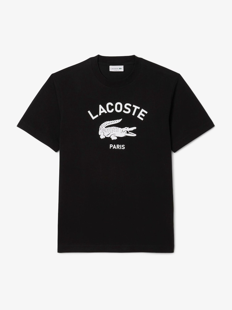 Lacoste Black Signature Print Cotton T-Shirt - Image 1 of 3